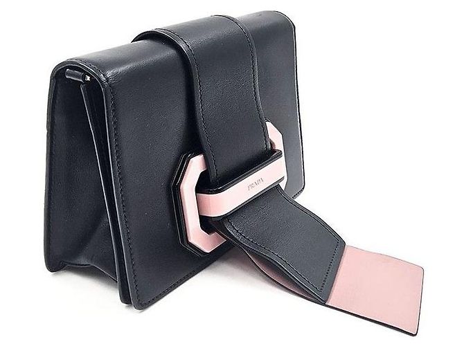 Ribbon Prada Mini borsa a spalla in vitello cittadino con nastro Nero - vista 3