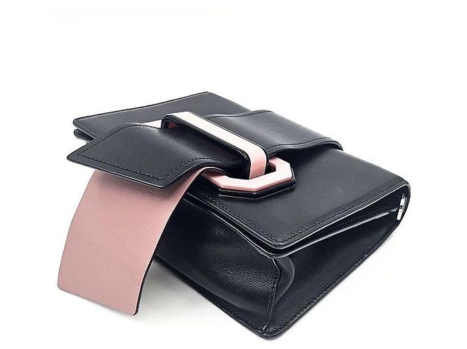 Ribbon Prada Mini borsa a spalla in vitello cittadino con nastro Nero - vista 6