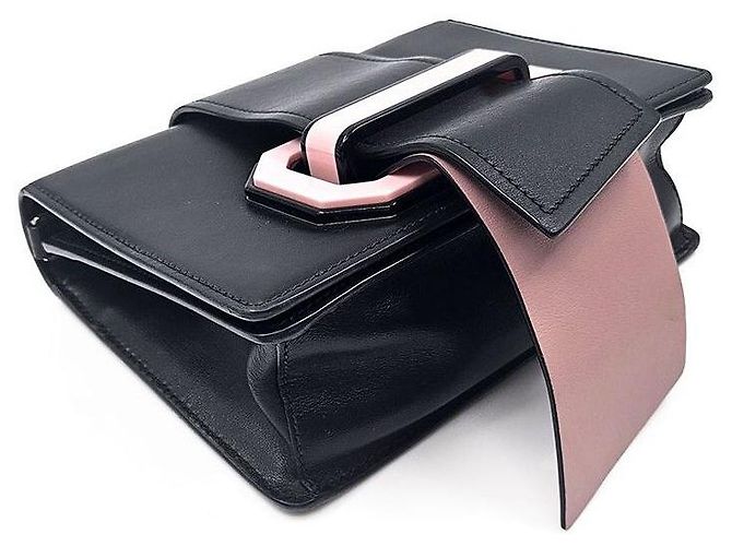 Ribbon Prada Mini borsa a spalla in vitello cittadino con nastro Nero - vista 7