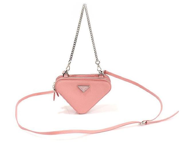 Prada Mini Bolsa Triangular Saffiano Rosa - vista 3