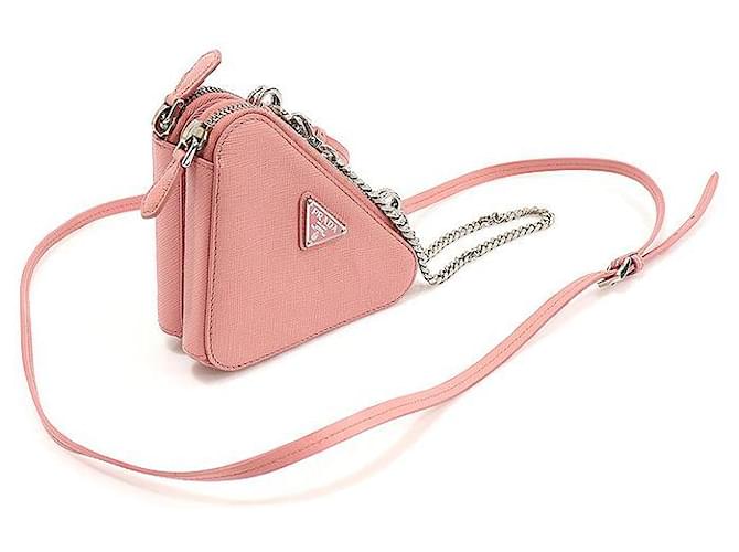 Prada Mini Bolsa Triangular Saffiano Rosa - vista 4