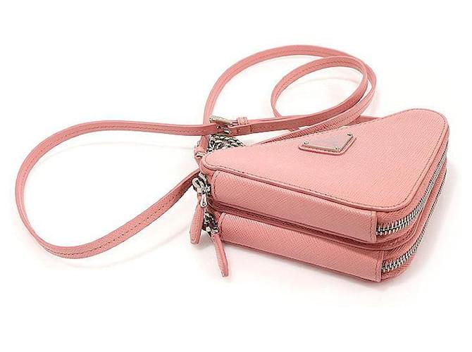 Prada Mini Bolsa Triangular Saffiano Rosa - vista 6