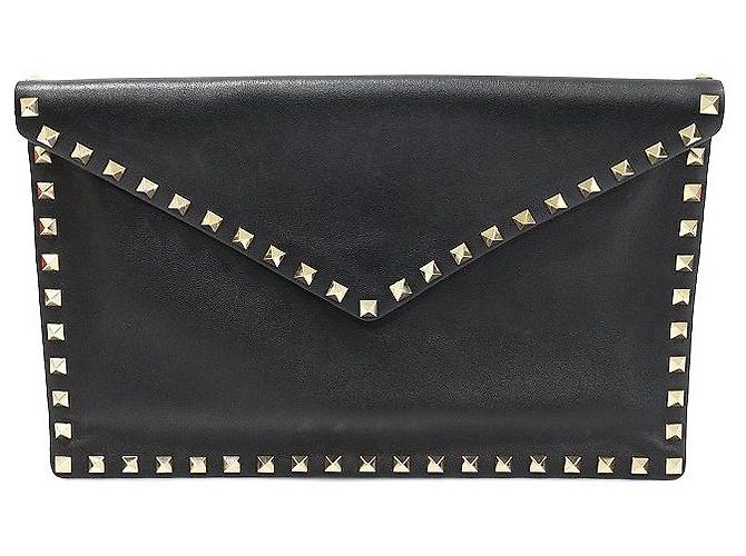 Valentino Schwarze Rockstud Umschlag-Clutch aus Kalbsleder - Ansicht 2
