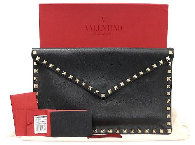 Valentino Schwarze Rockstud Umschlag-Clutch aus Kalbsleder - Ansicht 3