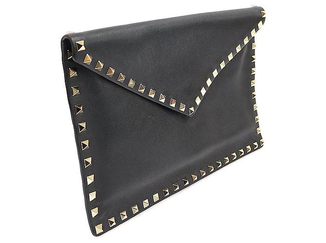 Valentino Schwarze Rockstud Umschlag-Clutch aus Kalbsleder - Ansicht 4
