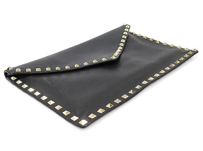 Valentino Schwarze Rockstud Umschlag-Clutch aus Kalbsleder - Ansicht 5
