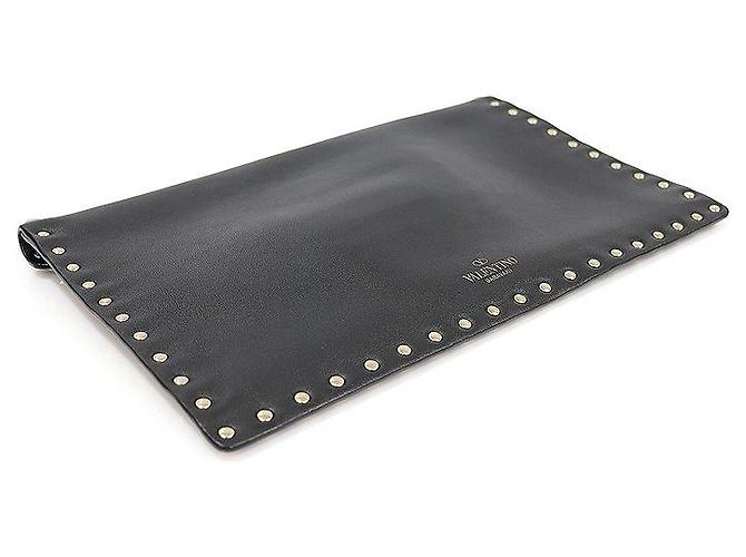 Valentino Schwarze Rockstud Umschlag-Clutch aus Kalbsleder - Ansicht 6
