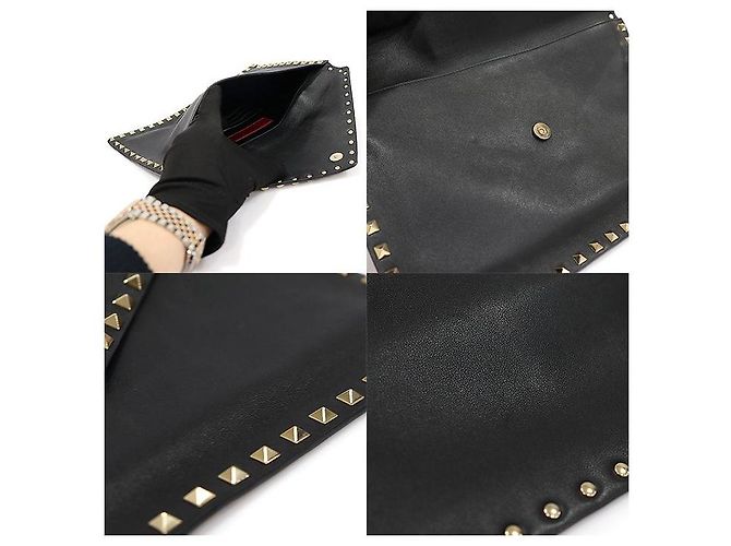 Valentino Schwarze Rockstud Umschlag-Clutch aus Kalbsleder - Ansicht 7