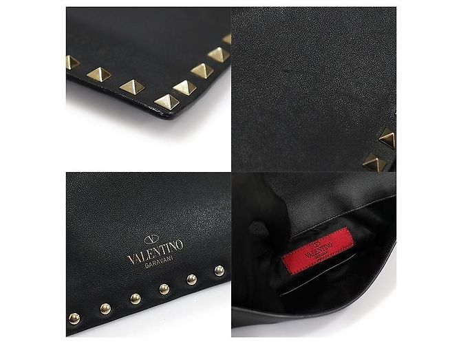 Valentino Schwarze Rockstud Umschlag-Clutch aus Kalbsleder - Ansicht 8