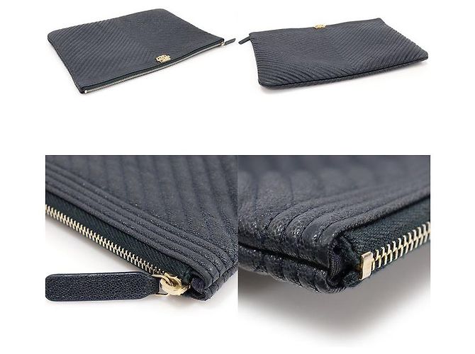 Boy Chanel Clutch Grande in Metallo Dorato Chevron Blu Navy (Serie) - vista 7