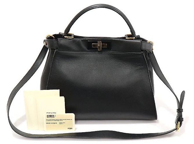 Fendi Peekaboo Regular Medium aus schwarzem Kalbsleder - Ansicht 2