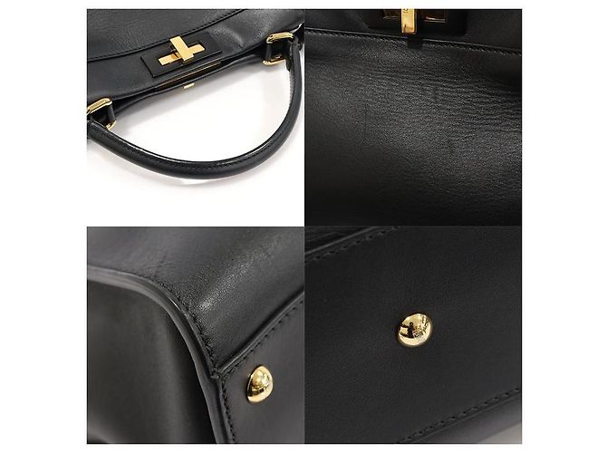 Fendi Peekaboo Regular Medium aus schwarzem Kalbsleder - Ansicht 7
