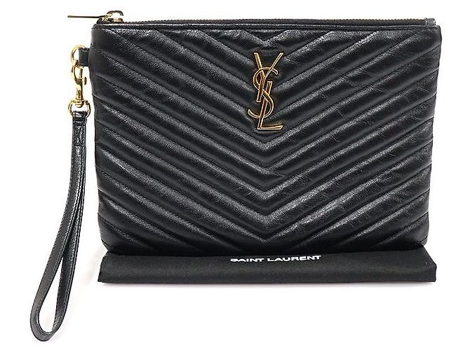 Saint Laurent Pochette a tracolla classica in matelassé nero con monogramma - vista 2