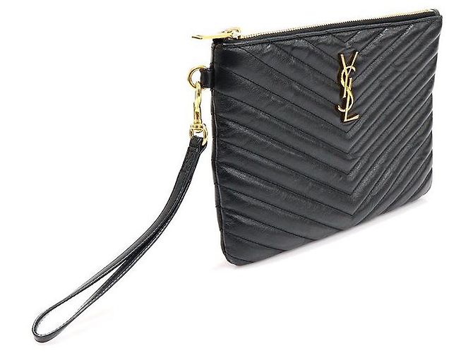Saint Laurent Pochette a tracolla classica in matelassé nero con monogramma - vista 3