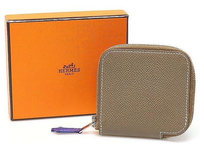 Hermès Monedero de cuero Epsom Etoupe con seda Ajap - Change Purse Coin Wallet Stamp - vista 2