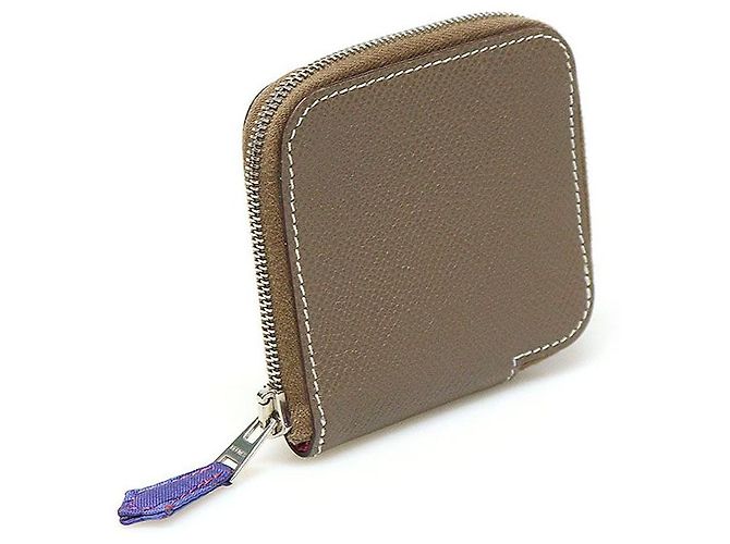 Hermès Monedero de cuero Epsom Etoupe con seda Ajap - Change Purse Coin Wallet Stamp - vista 3