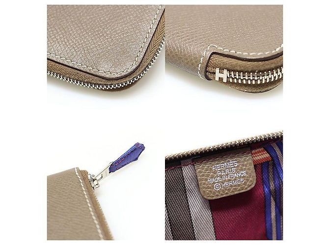 Hermès Monedero de cuero Epsom Etoupe con seda Ajap - Change Purse Coin Wallet Stamp - vista 6