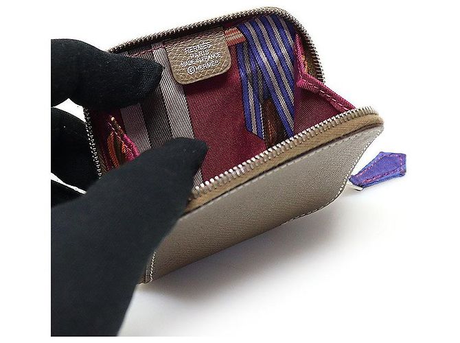 Hermès Monedero de cuero Epsom Etoupe con seda Ajap - Change Purse Coin Wallet Stamp - vista 7