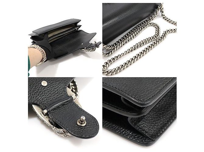 Gucci Borsa a spalla piccola in pelle nera con cristalli Dionysus Nero - vista 6