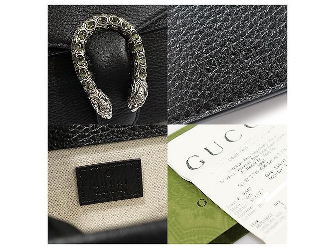Gucci Borsa a spalla piccola in pelle nera con cristalli Dionysus Nero - vista 7