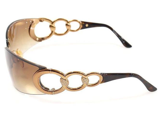 Salvatore Ferragamo Gafas de sol para mujer con cadena de cristal y montura dorada Dorado - vista 4