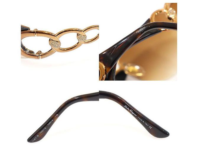 Salvatore Ferragamo Gafas de sol para mujer con cadena de cristal y montura dorada Dorado - vista 7