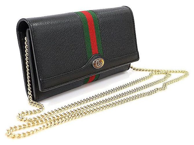 Gucci Borsa a tracolla Ophidia WOC in pelle nera con logo GG smaltato e catena Nero - vista 3