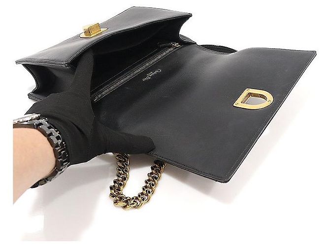 Borsa a spalla media AMA Diorama in agnello nero con catena dorata - vista 4