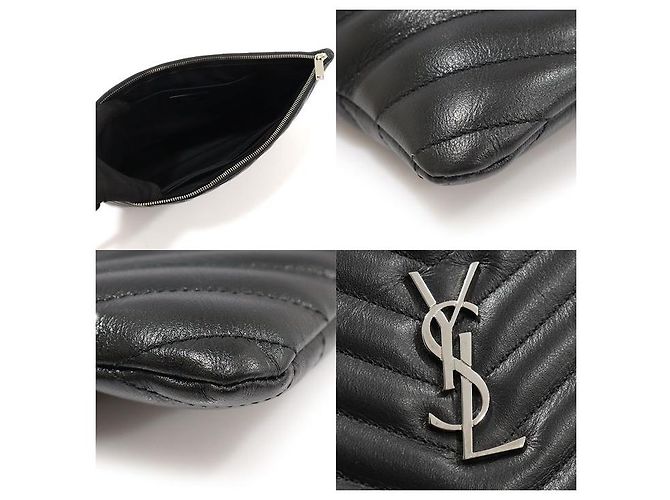 Saint Laurent Dokumentenhalter mit Riemen in schwarzem Matelassé Monogram - Ansicht 6