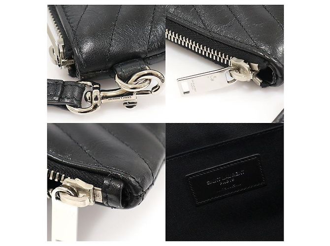 Saint Laurent Dokumentenhalter mit Riemen in schwarzem Matelassé Monogram - Ansicht 7