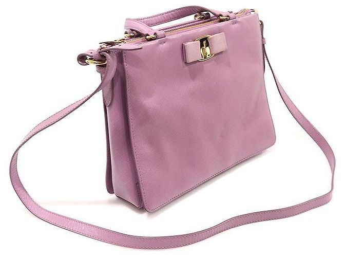Salvatore Ferragamo Bolsa Tracy Saffiano Roxa com Laço e Barra Dourada Roxo - vista 3