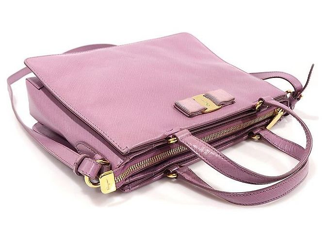 Salvatore Ferragamo Bolsa Tracy Saffiano Roxa com Laço e Barra Dourada Roxo - vista 4