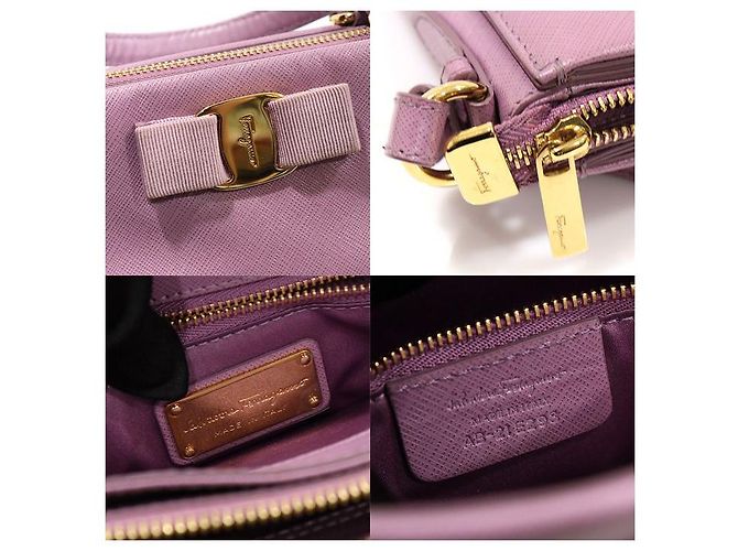 Salvatore Ferragamo Bolsa Tracy Saffiano Roxa com Laço e Barra Dourada Roxo - vista 7