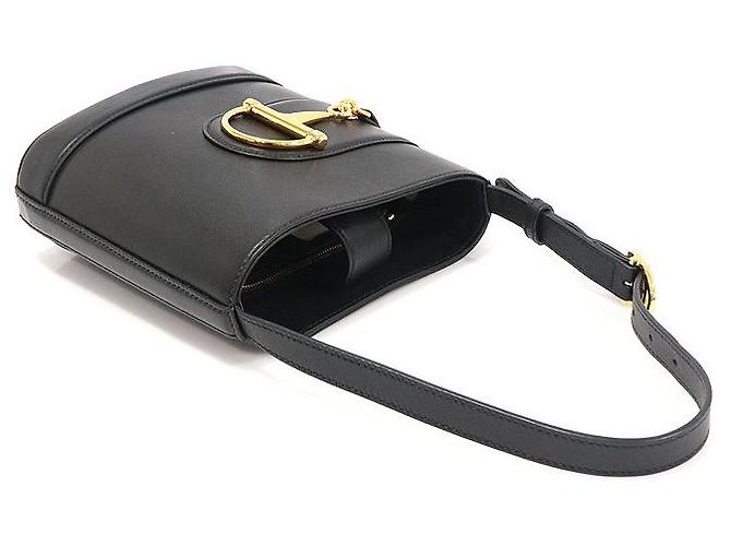 Gucci Borsa a spalla piccola in pelle nera maxi mezzo morso Nero - vista 4