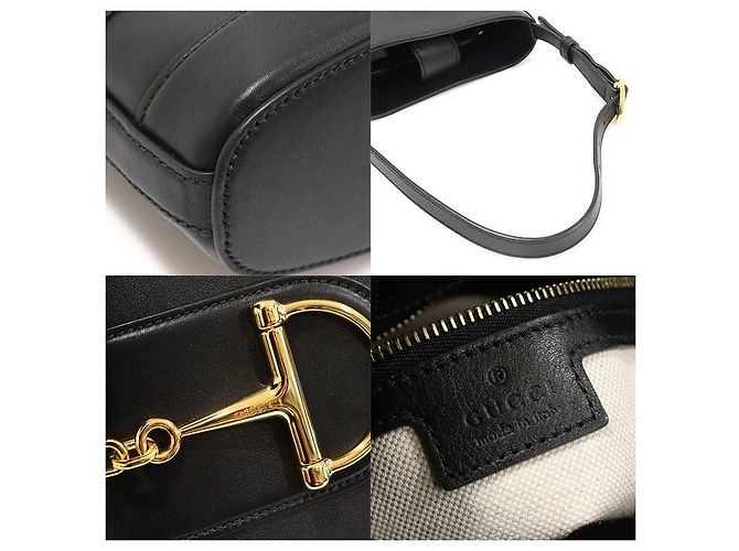 Gucci Borsa a spalla piccola in pelle nera maxi mezzo morso Nero - vista 7