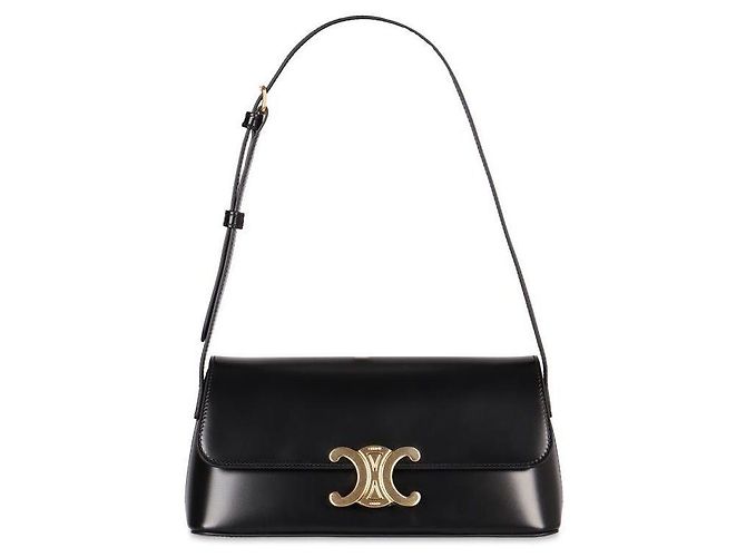 Céline Borsa a Spalla Triomphe Diane in Pelle di Vitello Nero - vista 4