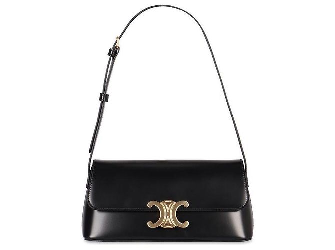 Céline Borsa a Spalla Triomphe Diane in Pelle di Vitello Nero - vista 5