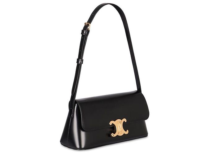Céline Borsa a Spalla Triomphe Diane in Pelle di Vitello Nero - vista 6