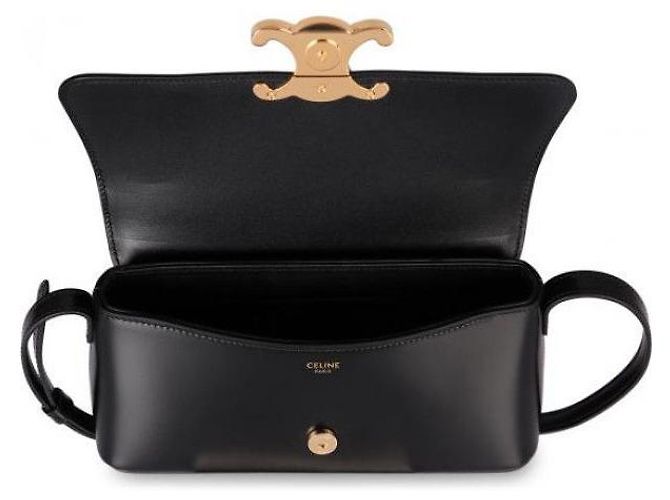 Céline Borsa a Spalla Triomphe Diane in Pelle di Vitello Nero - vista 8
