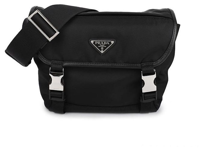 Prada Borsa a Spalla in Pelle Saffiano Re Nylon Nero - vista 4