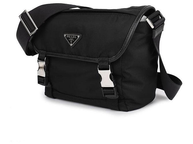 Prada Borsa a Spalla in Pelle Saffiano Re Nylon Nero - vista 5