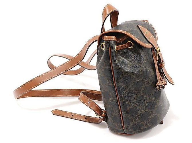 Céline Zaino Mini Polco in Tela e Pelle di Vitello Tan Triomphe Marrone - vista 2