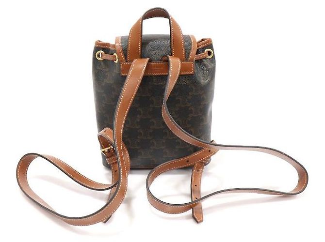 Céline Zaino Mini Polco in Tela e Pelle di Vitello Tan Triomphe Marrone - vista 3
