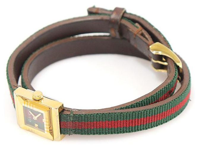 Gucci Relógio Feminino de Duas Pulseiras G-Frame WEB em Quartzo Dourado - vista 2