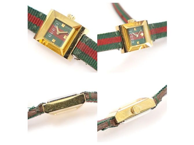 Gucci Relógio Feminino de Duas Pulseiras G-Frame WEB em Quartzo Dourado - vista 6