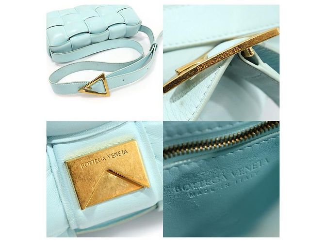Bottega Veneta Bolsa transversal acolchoada em couro de cordeiro Intrecciato azul claro - vista 7