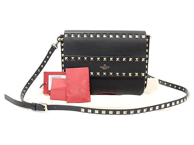 Valentino Clutch in pelle di vitello nera con borchie dorate Rockstud Nero - vista 2
