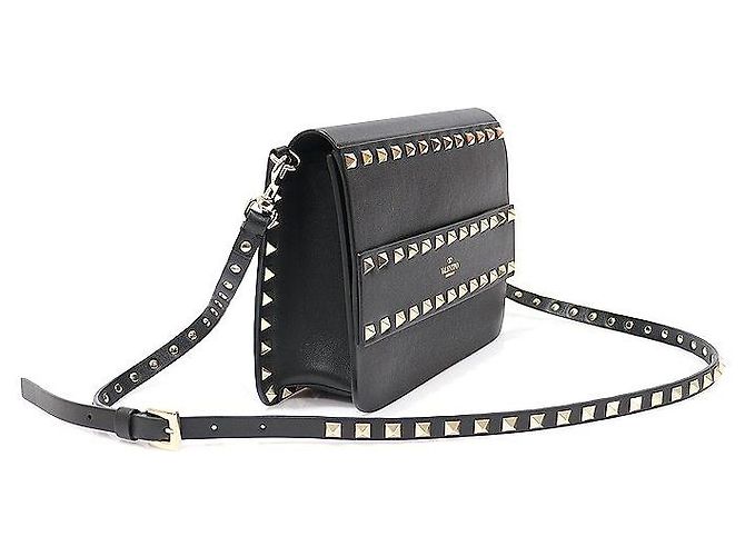 Valentino Clutch in pelle di vitello nera con borchie dorate Rockstud Nero - vista 3