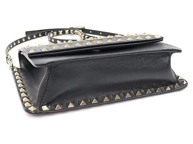 Valentino Clutch in pelle di vitello nera con borchie dorate Rockstud Nero - vista 5