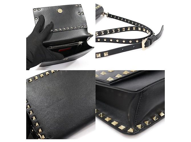 Valentino Clutch in pelle di vitello nera con borchie dorate Rockstud Nero - vista 6